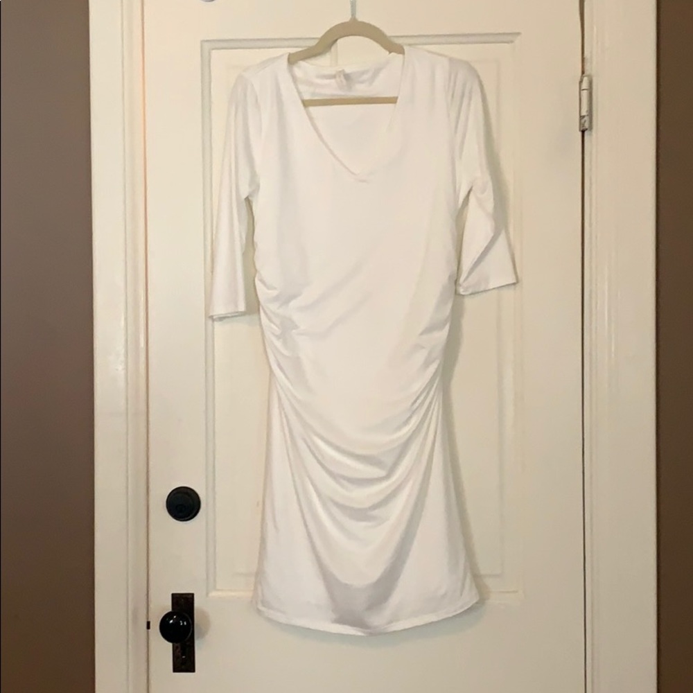 PinkBlush White V-Neck 3/4 Sleeve Maternity Dress